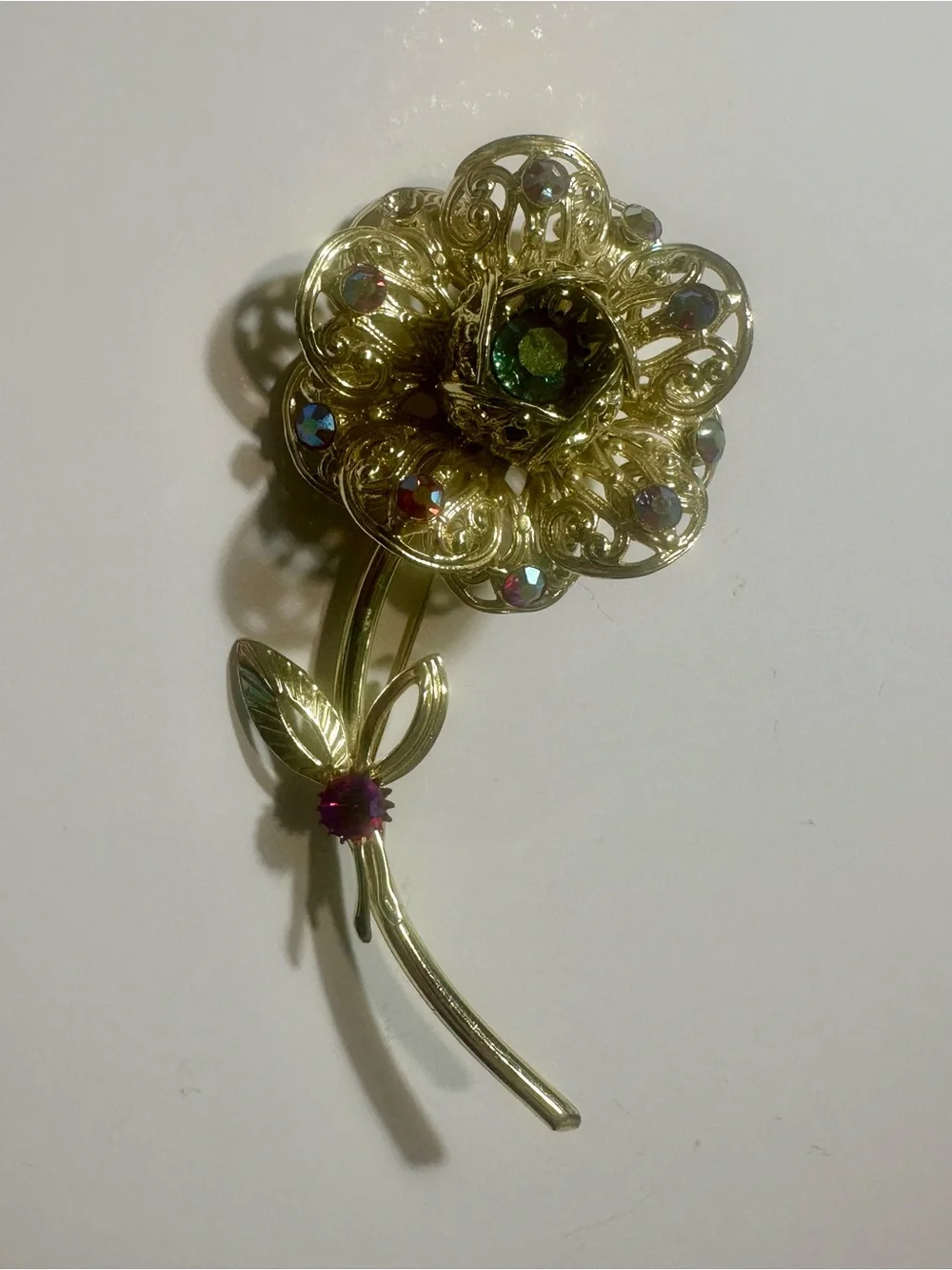 Vintage 1961 Sarah Coventry “Fashion Flower” Gold Filigree Rhinestone Brooch